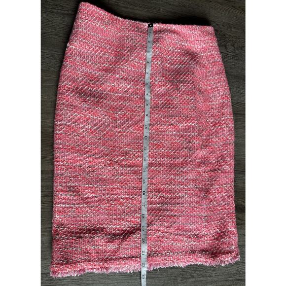 J.Crew Womens Tweed Pencil Skirt Pink Back Zip Frayed Hem Work Casual 2P PETITES - Picture 13 of 15